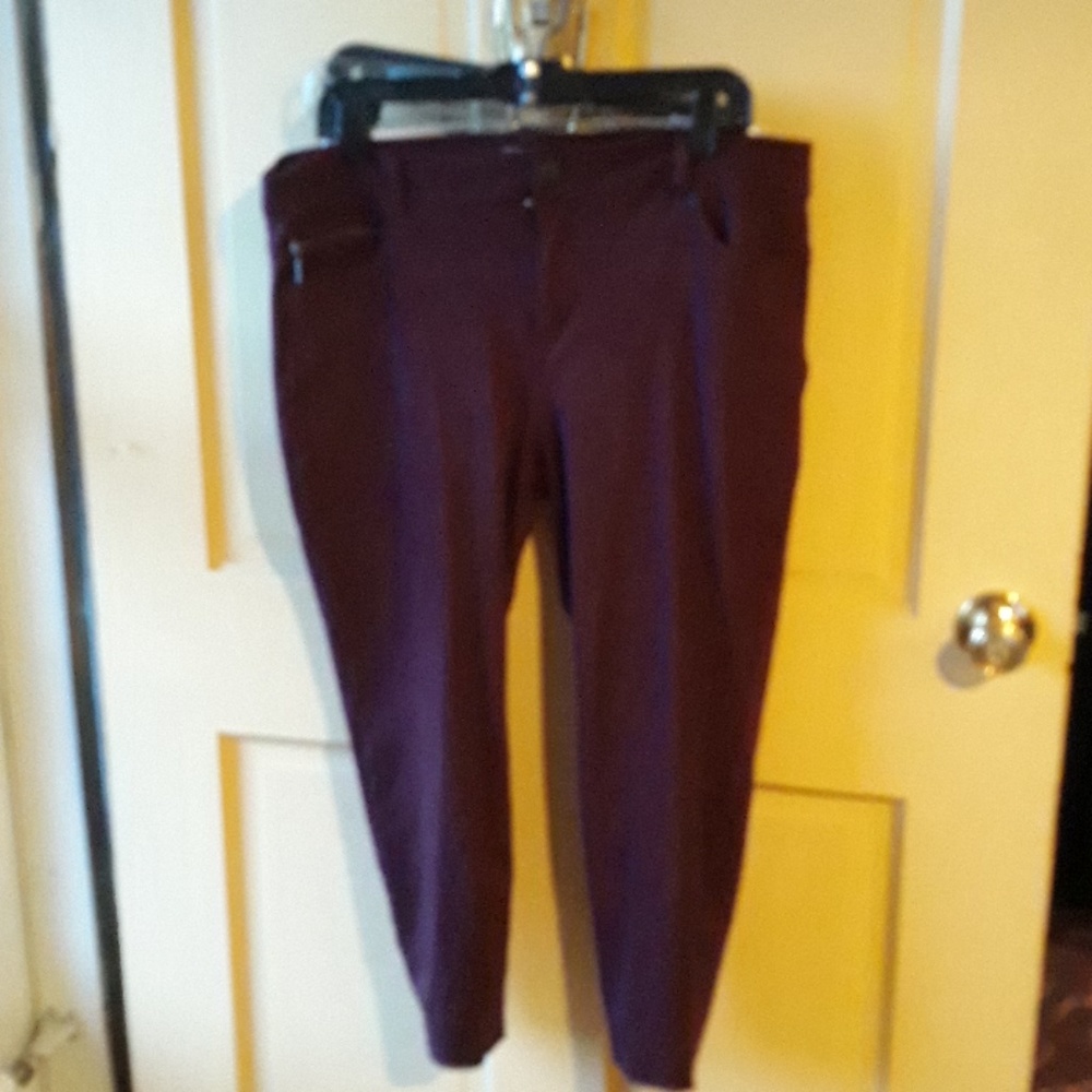 Burgundy ponte ankle pants.